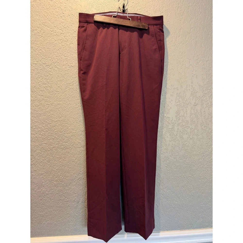 EGARA Mens Burgundy Slim Fit‎ Dress Pants Size 30x30 Polyester Rayon Spandex